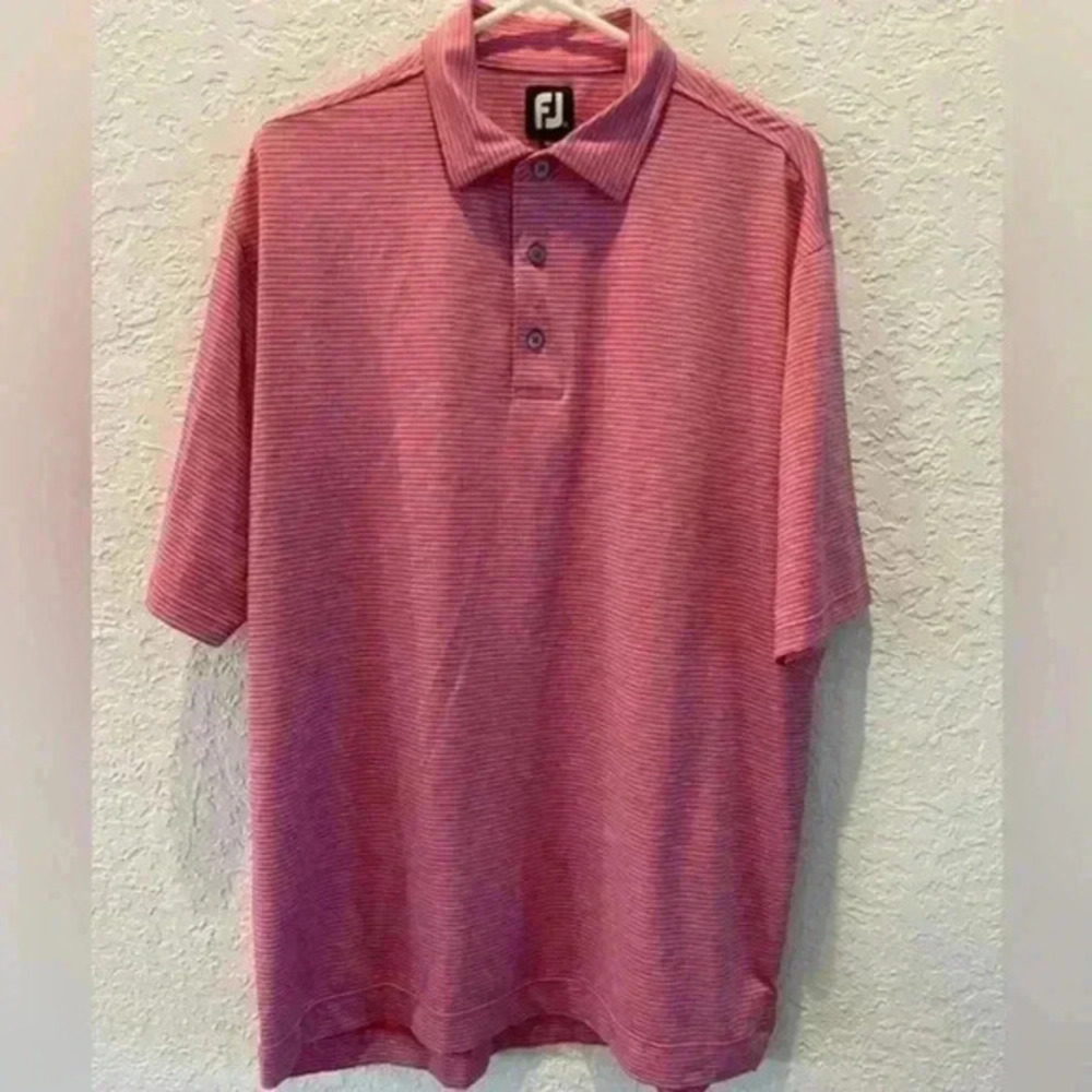 FJ pink/ blue striped polo size XL